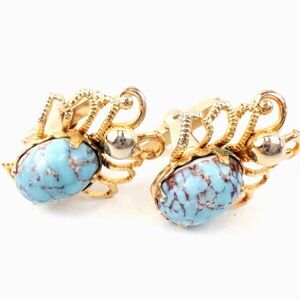 Vintage Cufflinks Beetles Bugs Turquoise Cabochon Inlay Gold Tone Insects